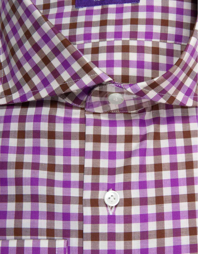Patrick Hellmann Collection White Purple Shirt With Checks Gingham Pattern image